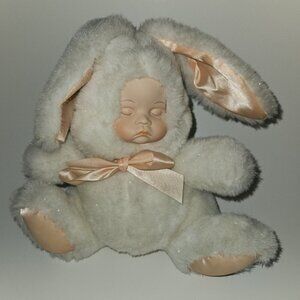 VTG Cape Craftsmen White Bunny Rabbit Plush Vinyl Face Wind-Up NOT WORKING Read